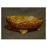 Daisy Pattern Amber Oval Relish 4 Footed Bowl