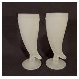 (2) Satin Glass Cornucopia Pilsner Glasses 8"