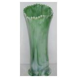 Vtg Candy Apple Green Slag Art Glass Swung Vase