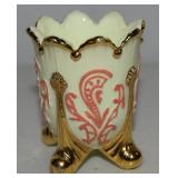 Vtg Summit Custard Gilt Art Glass Footed Toothpick