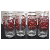 (4) Gold Rimmed Ukrainian Red Pattern Tumblers