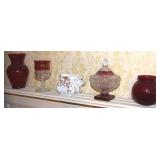 5pc lot w/ Ruby Red & Flash Glass + Antique China