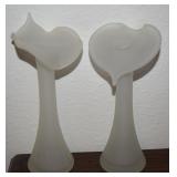 (2) Vintage Frosted Art Glass Tulip Vases 8.75"t