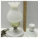 Vintage Hobnail White Table Lamp w/Candle Holder