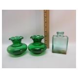 Vintage Green Glass Flower Vases W/Bottle