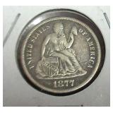 1877 CC Seated Liberty Dime - FULL LIBERTY/SCROLL