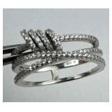 925 Silver CZ Crisscross Ring with Circle
