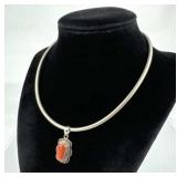 925 Silver Coral Pendant on a Collar Necklace