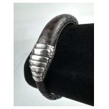 925 Lou Guerin Silver Black Leather Bracelet