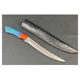 Long Blue Handle Handmade Damascus Steel Knife