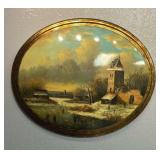 Vintage Winter Oil Painting, Convex Wood Backing