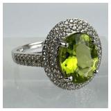 925 Silver Peridot and White Topaz Ring