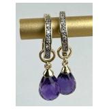 14K Yellow Gold w/ Diamond & Amethyst Hoop Earring