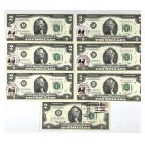 (4) 1976 US $2 Bills Postmarked & Stamped 1976