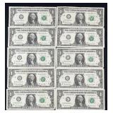 (10) US $1 Star Notes, 2013-2021