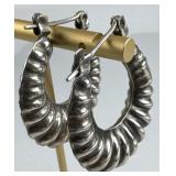 925 Silver Large Puffy Scalloped Hoop Post Earring