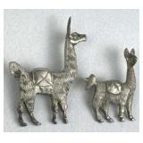 925 Silver 2 Peruvian Llama Brooches/Pins