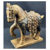 Wood and Metal Embellished Horse Statue