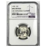 1950 Silver Washington Quarter, NGC UNC Details