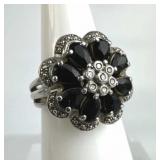 925 Silver Balck Tourmaline w/ 7 Accent Diamonds R