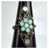 925 Silver Vintage Native Inlay Turquoise MOP Flow