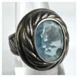 925 Silver Vintage Faceted Blue Stone Ring