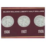 (3) 1936-38 Walking Liberty Silver Half Dollars