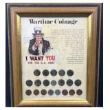 Framed Silver War Nickels + Cents Set