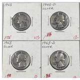 (4) 1943-P&D Silver WWII Era Quarters, US