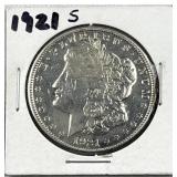 1921-S Morgan Silver Dollar, US $1 Coin, Cleaned