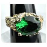 925 Silver 12K Green CZ Ring