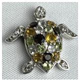 925 Silver Multi-Gem Slide Turtle Pendant