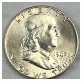 1962 Silver Franklin Half Dollar, Nice BU 90%