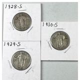 1928-S, 1929-S, 1930-S Standing Liberty Quarters