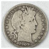 1909 Barber Silver Half Dollar, US 50c