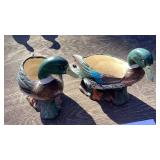 Two vintage porcelain painted mallard ducks