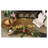 Home decor- baskets, handmade fall rug wall