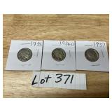 3 Buffalo Nickels- 1935,1936-D,1937