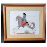 Navajo Harrison Begay Native Girl on Horse Original Silk Screen Painting Art