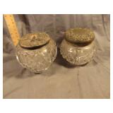 2 Vintage Glass Trinket Jars & Metal Lids