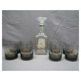 Vintage Decanter and Gold Crown Etched Glasses