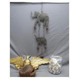 Diecast Eagle, Elephant Wind Chimes & Woven Basket