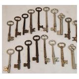 18 Antique Skeleton Keys, 17 Round Barrel & 1 Flat