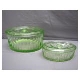 Beautiful Ribbed Glass Uranium Dishes w/ Lids