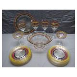 Art Deco Anchor Hocking Color Banded Glassware Set