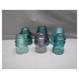 6 Vintage Glass Insulators: Hemmingways & Whittman