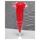 Handblown Wavecrest Red Glass Vase