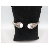 Sterling White Agate Cable Cuff Bracelet