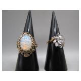 2 Vintage Style Rings- Faux Opal & CZ (Size 8 & 6)