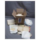 Box of Old Linens, Handkerchiefs & More